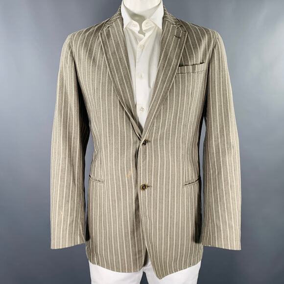 VESTIMENTA Size 42 Taupe White Stripe Cotton Notch Lapel Sport Coat - Picture 1 of 14
